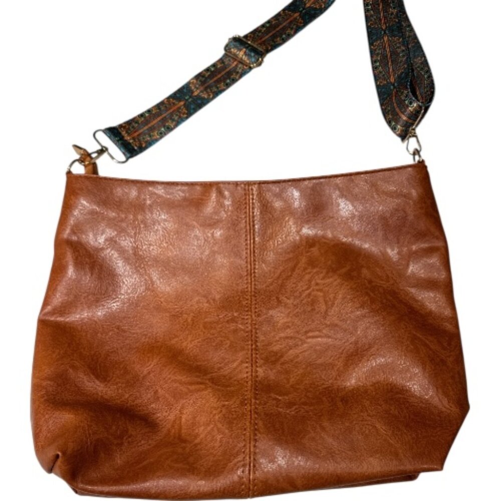 Brown Tote and Wristlet Set with Green Boho Patterned Strap - Picture 4 of 8